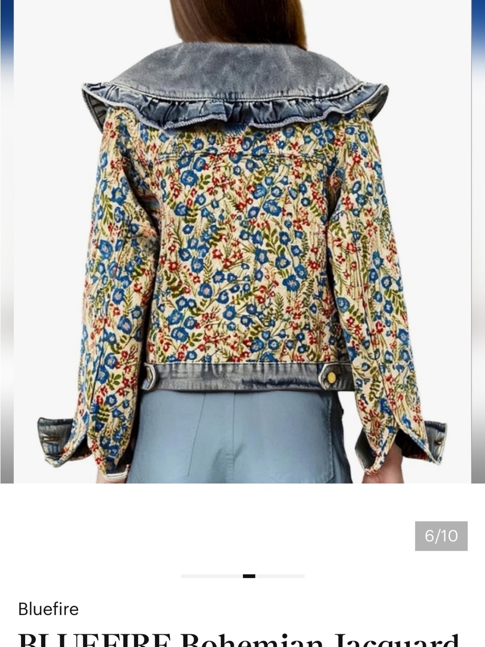 Women's Cream Floral Jacquard Jacket with Denim Trim - Picture 2 of 5